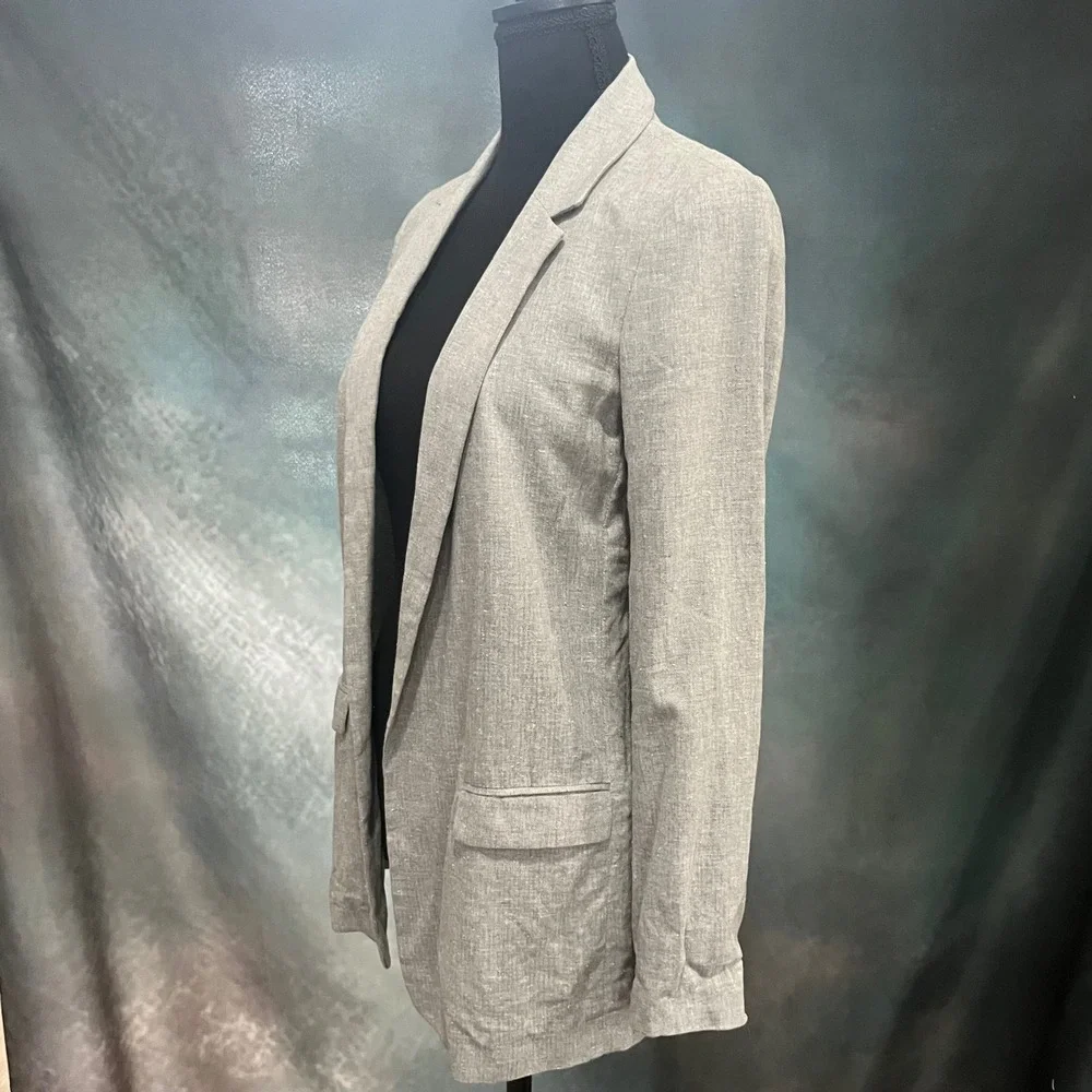 Massimo Dutti Grey Herringbone Silk Blend Open Front Blazer Jacket Size‎ 4